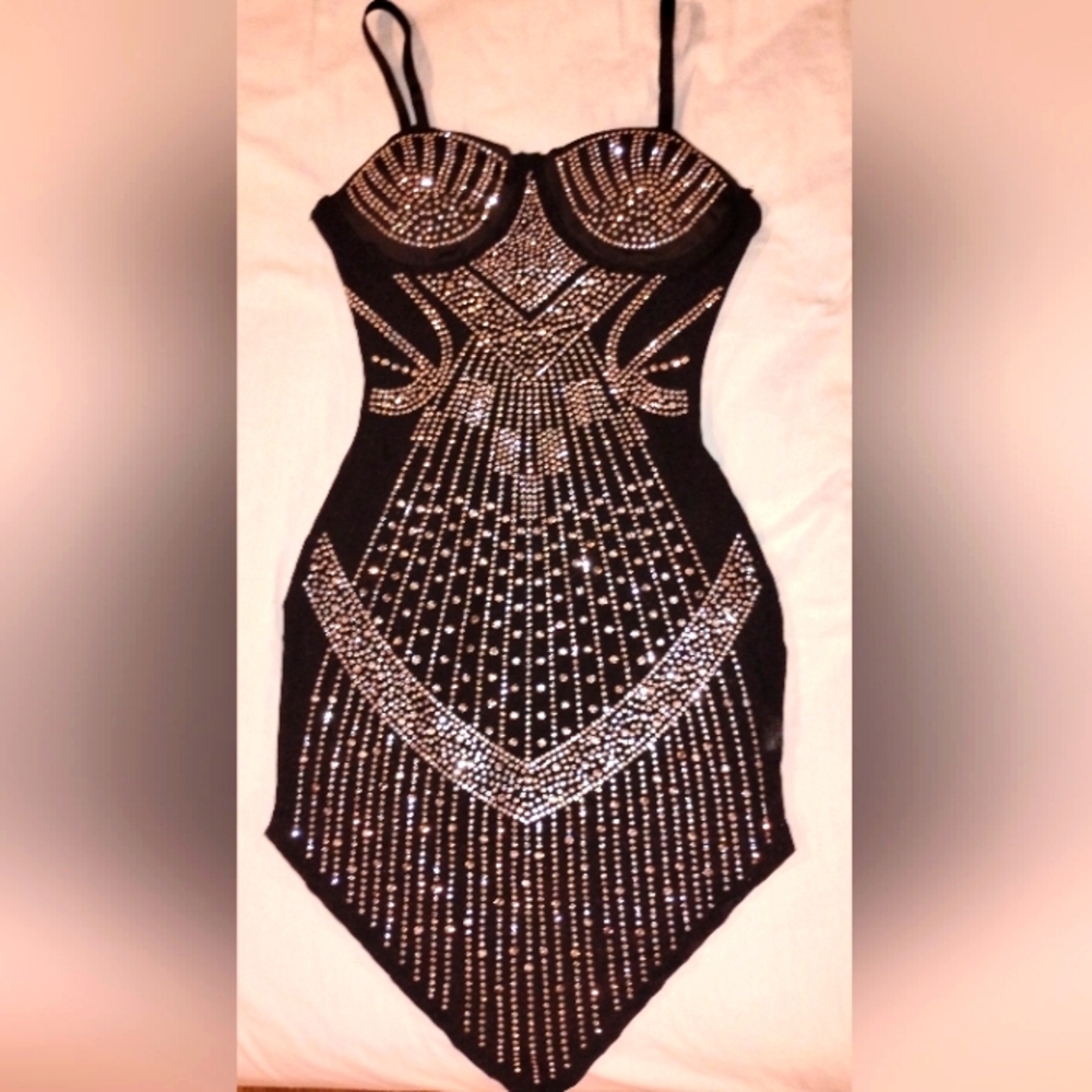Elegant Black and Silver Embellished Dress